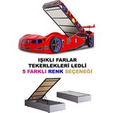 İnegöl'den Eve Gt2 - Bmw - Arabalı Yatak - Tekerlekleri Ledli + Bazalı - Kırmızı - 207 x 105 cm
