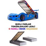 İnegöl'den Eve Gt2 - Bmw - Arabalı Yatak - Tekerlekleri Ledli + Bazalı - Mavi - 207 x 105 cm