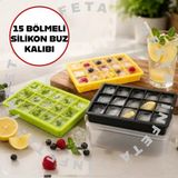 İnfeta 1 Adet 15 Bölmeli Silikon Buz Kalıbı-Silikon Kare Buzluk Kokteyl Sunum Buz Kalıbı Et Suyu Saklama