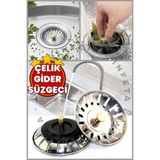 İnfeta 1 Adet Paslanmaz Çelik Mutfak Evye Lavabo Süzgeci- Tıkanıklık Önleyici Sifon Süzgeci Metal Tıpa Süzgeç