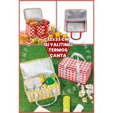 İnfeta 22x22x33 cm Termal Piknik Çantası 25lt Isı Yalıtımlı Yemek İçecek Taşıma Çantası Kamp Piknik Ekoseli Çanta