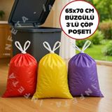 İnfeta 3'lü Büyükboy Büzgülü Çöp Torbası 65X70 Büyük Lavanta-Çilek-Limon Kokulu Çöp Poşeti 3X10=30 Adet Çöp Poşeti