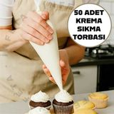 İnfeta 50 Adet Kullan At Krema Sıkma Torbası Şeffaf Krem Şanti Pasta Kurabiye Süsleme Poşeti 25CM