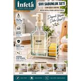 İnfeta 500 ml Cam Sıvı Sabunluk Beyaz Pompalı Metal Standlı Sünger Bölmeli Set