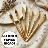 İnfeta 6'lı 21 cm Paslanmaz Çelik Yemek Bıçağı Takımı -6 Kişilik Lüx Gold Bıçağı Davet Misafir Çeyiz Bıçak Takımı