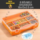 İnfeta 8 Bölmeli Şeffaf Kapaklı Düzenleyici Organizer Malzeme Kutusu Hobi El Aleti Çantası 18x13x3.5 cm