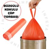 İnfeta Büzgülü Çöp Torbası Çilek Kokulu 10 Adet Orta Boy Çöp Poşeti 55X60