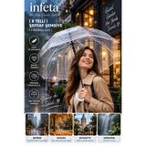 İnfeta Şeffaf Şemsiye 90 cm 8 Telli Fiberglass İskelet PVC Kumaş Baston Saplı