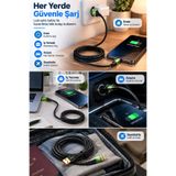 İnfeta Siyah 12W LED Işıklı Örgülü USB to Lightning Hızlı Şarj Kablosu