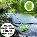 İnfeta Yedek Mikrofiber Bezli Oto Yıkama Mop Seti - 2 Bezli Uzun Saplı Çok Fonksiyonlu Araç Yıkama Temizleme Fırçası