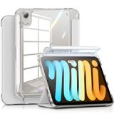 INFILAND iPad Mini 6 kılıfı (8,3 inç, 2021), 【Ultra Şeffaf Arka ve PU Deri Kapak】【6 FT Düşme Koruması】 Kalem Tutucu Desteği ile iPad Mini 6. Nesil Kılıf Kablosuz Şarj -Şeffaf Gümüş