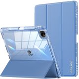 INFILAND iPad Pro 12.9 inç (6. Nesil, 2022/2021 Modeli) Kalem Tutuculu Kristal Netliğinde Arka Darbeye Dayanıklı Koruma Yumuşak Çerçeve İnce Üç Katlı Stand Akıllı Tablet Kılıfı, Mavi