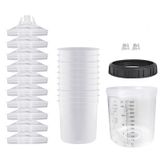 InfiniteOne Tek Kullanımlık Boya Tabancası Bardakları Püskürtme Tabancası Bardak Gömlekleri ve Kapak Sistemi 20oz (600ml) Boya Püskürtücü HVLP Püskürtme Tabancası için Karıştırma Bardağı 10 Bardak Astarı,