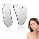 InfiniteRelax 2 adet paslanmaz çelik Gua Sha yüz araçları seti, metal yüz tarak detay cilt bakım araçları, vücut ve yüz Gua Sha şekillendirici cilt lenfatik drenaj sıkın için