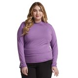 Infinity Kadın Uzun Kollu Tişört Mock Neck Underscrub Örgü Orta Sırt Uzunluğu 24 1/2 inç - CK767, Parlak Menekşe / Tonal Menekşe, M