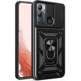 Infinix Hot 12I Kılıf Manyetik Standlı Kamera Korumalı Yüzüklü Zırh Tank Kılıf Koruyucu Kapak - Siyah