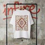 İnfire Clothing Etnik Kilim Beyaz Baskılı Unisex Bisiklet Yaka Pamuk Oversize T-Shirt - 0 Beyaz - XL