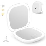 Infitrans Şarj Edilebilir Cep Aynası, 1X/5X Büyütme LED Kompakt Seyahat Makyaj Aynası, Işıklı, 3 Renk Modunda, Çanta Aynası, 2 Taraflı, Taşınabilir, Katlanır, Elde Taşınabilir, Hediye için Küçük Ayna