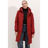 Infivento 5138 Kapitone Uzun Şişme Mont - Bordo - 48