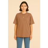 INFLUYENTE Kadın Oversize Modal Kumaş Rahat Kalıp Bisikletlet Yaka Canlı Renk İpeksi His Basic T-Shirt