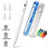 Infomax iPad Kalem, Apple Pencil Alternatifi, USB-C Hızlı Şarj, Palm Rejection, iPad Pencil, iPad 6-11 / Air 3-7 / Mini 5-7 / Pro Uyumlu, 4 Yedek Uç ve 6 Uç Koruyucu Dahil