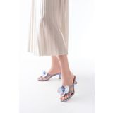 infon shoes creation S-622 Bebe Mavi Orkide Detaylı İnce Topuklu Kadın Terlik