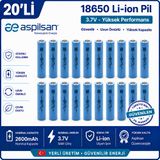 İnfostar Aspilsan 18650 2600mAh 3.7V Li-ion Şarjlı Pil 20'li Paket | Orijinal INR18650A28 Lityum İyon Hücre | Elektrikli Bisiklet