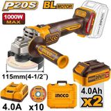 Ingco CAGLI271532E Akülü Avuç Taşlama 20 Volt - 4,0AH Çift Akülü