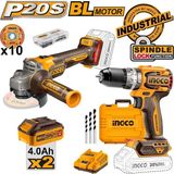 Ingco CKLI20273E Akülü Avuç Taşlama + Matkap Seti 20 Volt - 4,0 Ah Çift Akülü