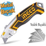 Ingco Metal Maket Bıçak Halı Bıçağı Çok Amaçlı Maket Bıçağı Küçük Değiştirilebilir 4 Adet Yedek Bıçak