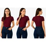 İngegno Body Bisiklet Yaka Yarım Kol Örme Kumaş Viskon Body Kadın - Bordo