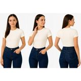 İngegno Body Bisiklet Yaka Yarım Kol Örme Kumaş Viskon Body Kadın - Ekru