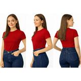İngegno Body Bisiklet Yaka Yarım Kol Örme Kumaş Viskon Body Kadın - Kırmızı - XL - 2XL