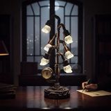 İngegno Mekanik Devrim Retro-Fütüristik 6 Başlıklı Cam Kafatası Tasarımlı Masa Saati Gece Lambası