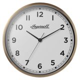 Ingersoll Analog duvar saati, kolay okunabilir, 45 cm çap, altın renkli gövde, beyaz kadranlı