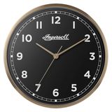 Ingersoll Analog duvar saati, kolay okunabilir, 45 cm çap, altın renkli gövde, siyah kadranlı