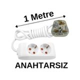 İngiliz Erkek Türk Dişi Universal Priz Dönüştürücüsü Uzatmalı 2 Li 1 Metre