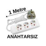 İngiliz Erkek Türk Dişi Universal Priz Dönüştürücüsü Uzatmalı 3 Lü 1 Metre