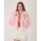 Ingiliz Yaka Crop Kürk Ceket - Pembe - 42