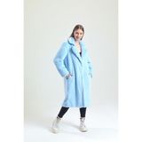 Ingiliz Yaka Peluş Kürk Manto - Açık Mavi - 40