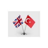 İngiltere Bayrağı ve Türk Bayrağı İkili Saten Masa Bayrağı Takımı