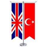 ingiltere Birleşik Krallığı ve Türkiye Bayrağı - Kırlangıç - Saten T direk 2li Masa Bayrağı