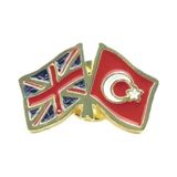 İngiltere Türkiye Flamalı Gold Metal Yaka Rozeti 1 Adet