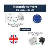 Ingiltere’den Ab’ye Seyahat Adaptörü – Uk G Tip 3 Pin’den Avrupa E/f Tipi 2 Pin Priz Dönüştürücü, Güvenlik Kilitli, 240V 10A/16A, Fransa, Almanya, Hollanda, Polonya, Isveç Uyumlu
