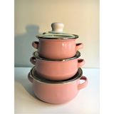 İnhouse Emaye 3'lü Mini Tencere Seti Pembe - 16 cm