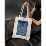 INKD Sanatsal Bez Çanta – Louis Wain "gotik Stilde Bir Kedi" Tasarım - 30X35 - Bej