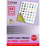 Inkjet ve Lazer Tüm Yazıcılarla Uyumlu Mat Yapışkanlı Sticker Etiket Kağıt A4 20 Yaprak
