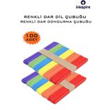 inkspire 100'lü Renkli Dar Ahşap Dil Çubuğu Dondurma Çubuğu Abeslang Çubuğu Renkli İnce Maket Proje Çubuğu