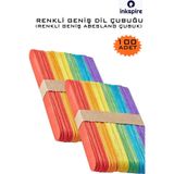 inkspire 100'lü Renkli Geniş Ahşap Dil Çubuğu Dondurma Çubuğu Abeslang Çubuğu Renkli Kalın Maket Proje Çubuğu