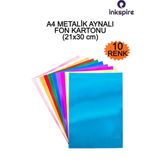 inkspire A4 Metalik Aynalı Fon Kartonu 10 Renk 1 Paket 21x30 Cm Parlak Yüzeyli Pırıltılı Folyo Kağıt Etkinlik